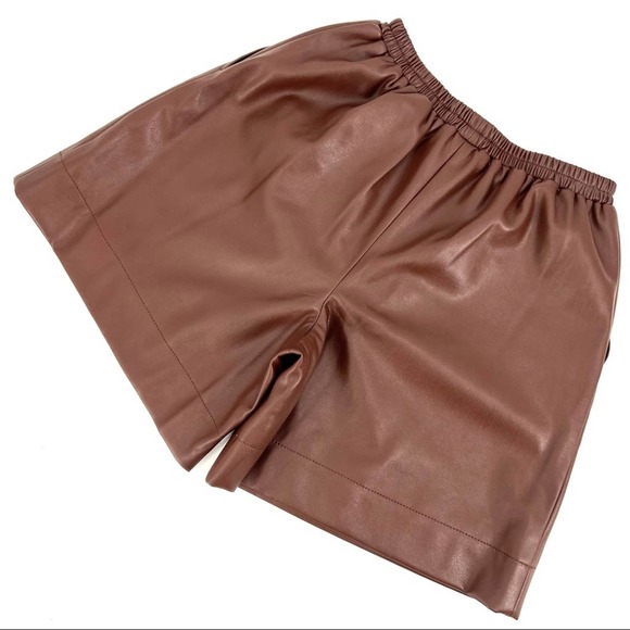 STAUD Clark Faux Vegan Leather Shorts SZ XS Bark Brown - Picture 6 of 13